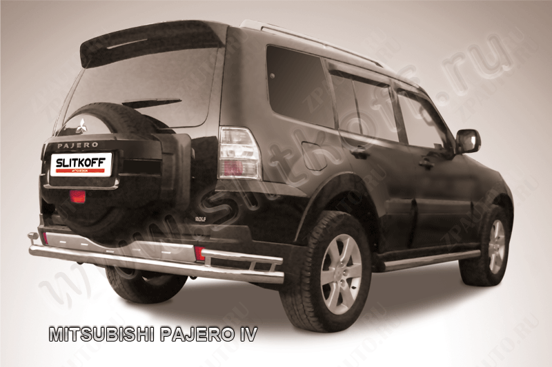 Защита заднего бампера d76+d42 двойная Mitsubishi Pajero IV (2006-2023) , Slitkoff, арт. MPJ015