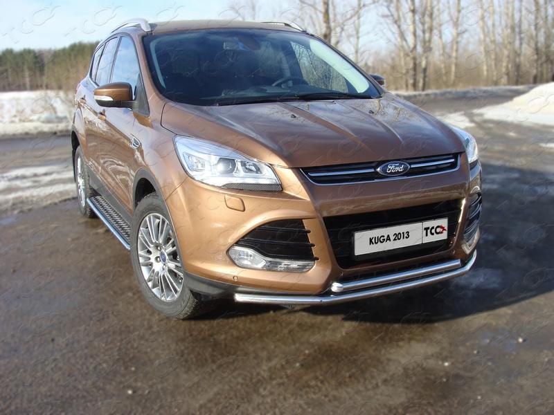 Защита передняя (двойная) 42,4/42,4 мм для автомобиля Ford Kuga 2013-2016, TCC Тюнинг FORKUG13-01