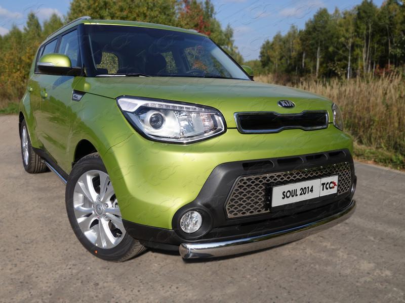 Защита передняя нижняя (овальная) 75х42 мм для KIA Soul II 2013-, ТСС KIASOUL14-01, TCC Тюнинг