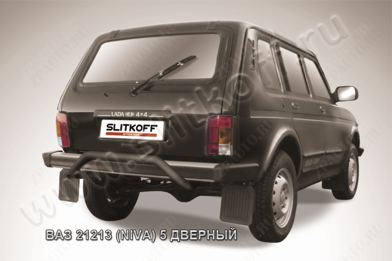 Защита заднего бампера d57 скоба черная Lada Niva 21213 5-дверная (1993-2023) , Slitkoff, арт. Nivd010B