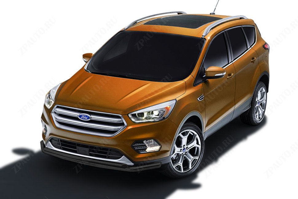 Защита переднего бампера d57+d42 двойная черная Ford Kuga (2016-2019) , Slitkoff, арт. FKG16-002B