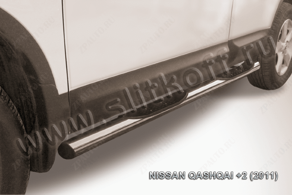 Защита порогов d76 с проступями Nissan Qashqai +2 (2010-2013) Black Edition, Slitkoff, арт. NIQ211-005BE