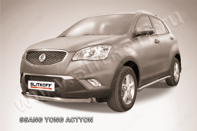 Защита переднего бампера d76 SsangYong Actyon (2010-2013) Black Edition, Slitkoff, арт. SYA002BE