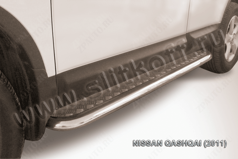 Защита порогов d57 с листом Nissan Qashqai (2010-2013) Black Edition, Slitkoff, арт. NIQ11-008BE