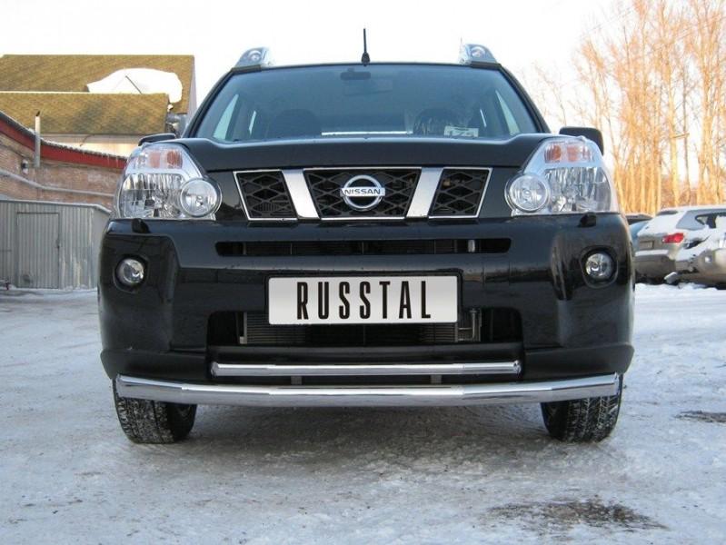 Защита переднего бампера d63/42 (5 секций) для Nissan X-Trail 2007-2010, Руссталь NXZ-000098