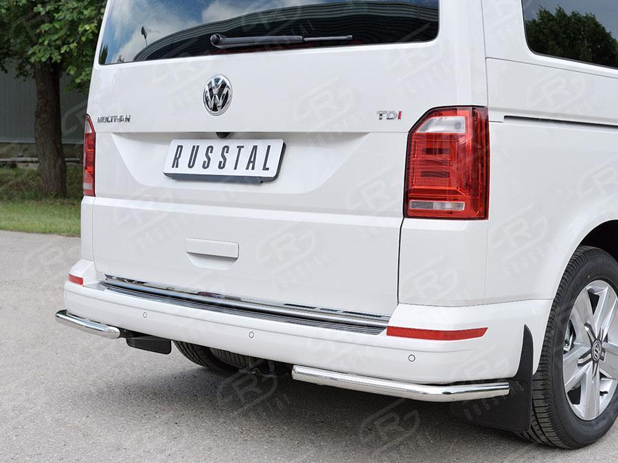 Защита заднего бампера уголки d42 Volkswagen Transporter T6 2015 Caravelle/Multivan короткая база, Руссталь VCTZ-002322