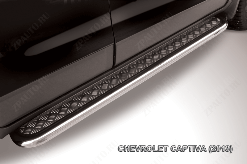 Защита порогов d57 с листом усиленная Chevrolet Captiva (2013-2016) Black Edition, Slitkoff, арт. CHCap13-008BE