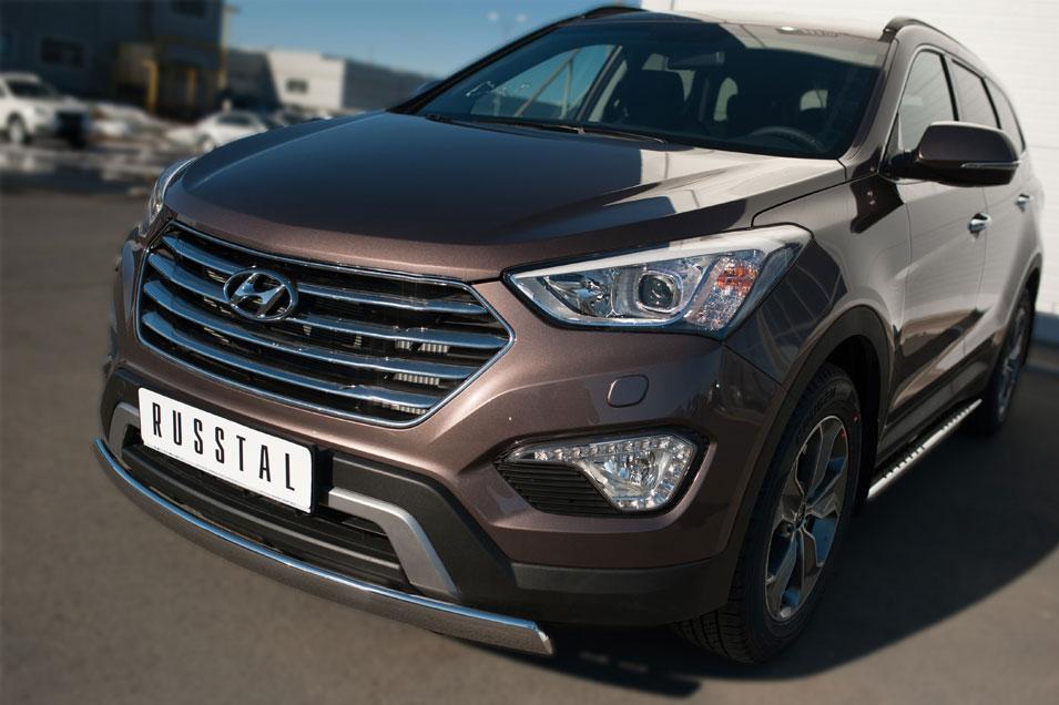 Защита переднего бампера d75х42 для Hyundai Santa Fe Grand 2013, Руссталь HSFZ-002005