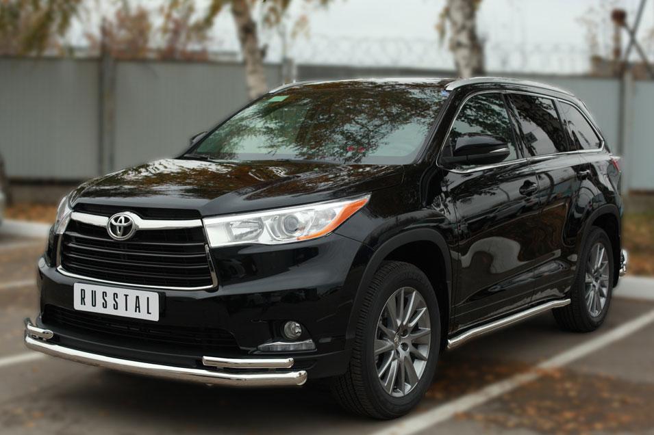 Защита переднего бампера d63/42х2 уголки для Toyota Highlander 2013-2016, Руссталь THRZ-001917