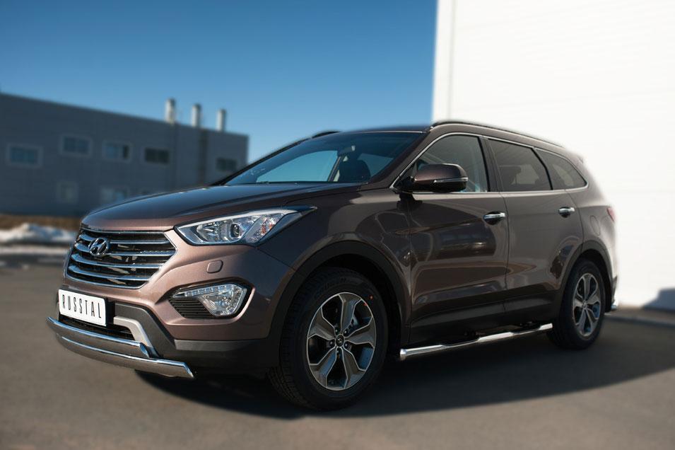 Пороги труба d76 с накладками вариант 3 для Hyundai Santa Fe Grand 2013, Руссталь HSFT-0020093