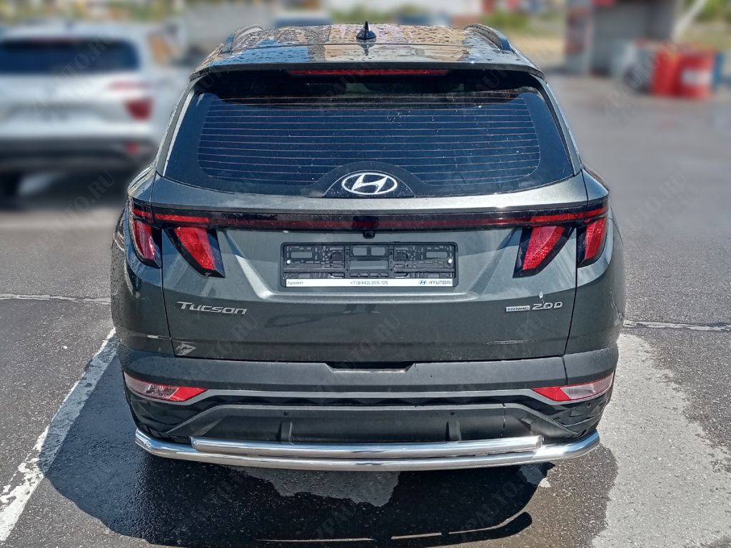 Защита заднего бампера двойная d-60+43 для автомобиля Hyundai Tucson 2021-наст.вр. арт. HNT21_3.1, 
Технотек