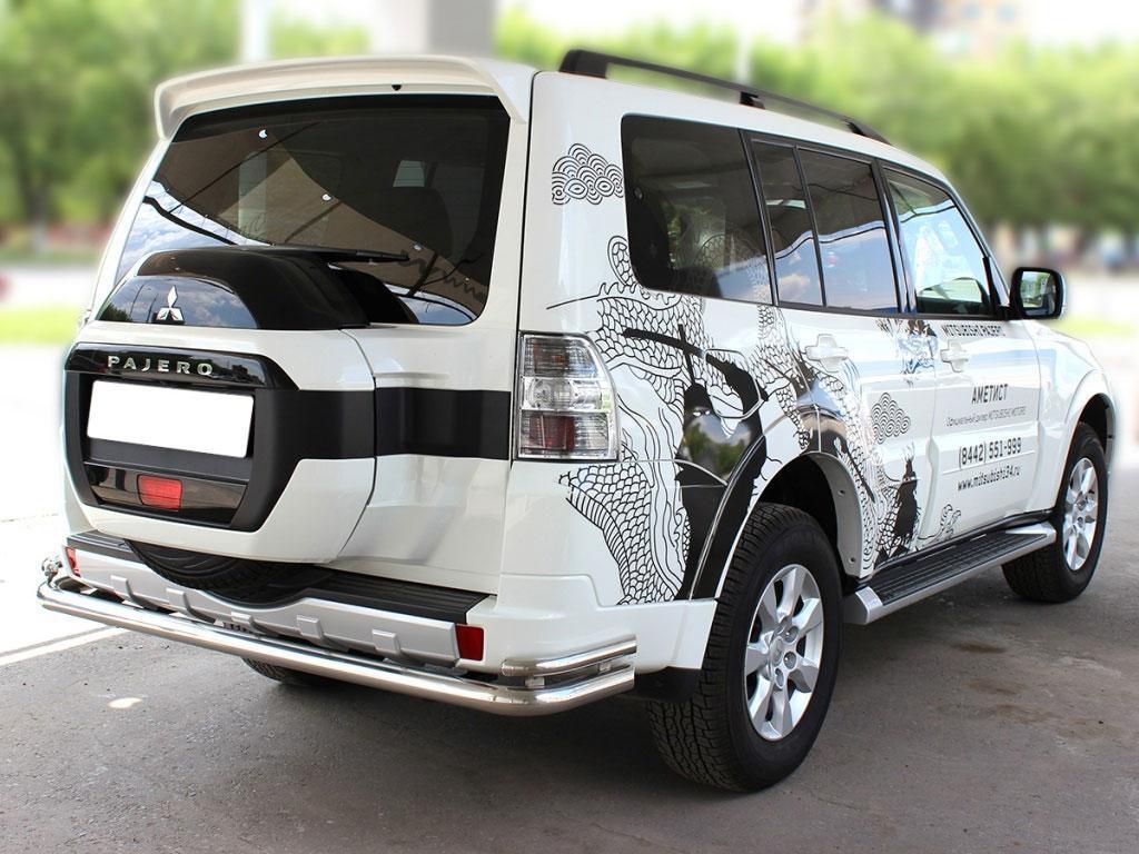 Защита заднего бампера "волна" d 60+43 для Mitsubishi Pajero 4 2014, Технотек MP2015_2.2