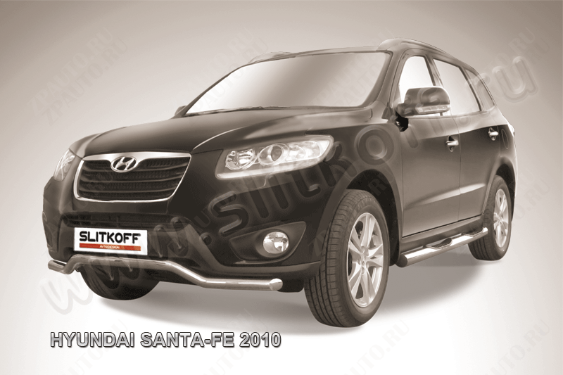 Защита переднего бампера d57 волна Hyundai Santa-Fe (2009-2012) Black Edition, Slitkoff, арт. HSFN001BE