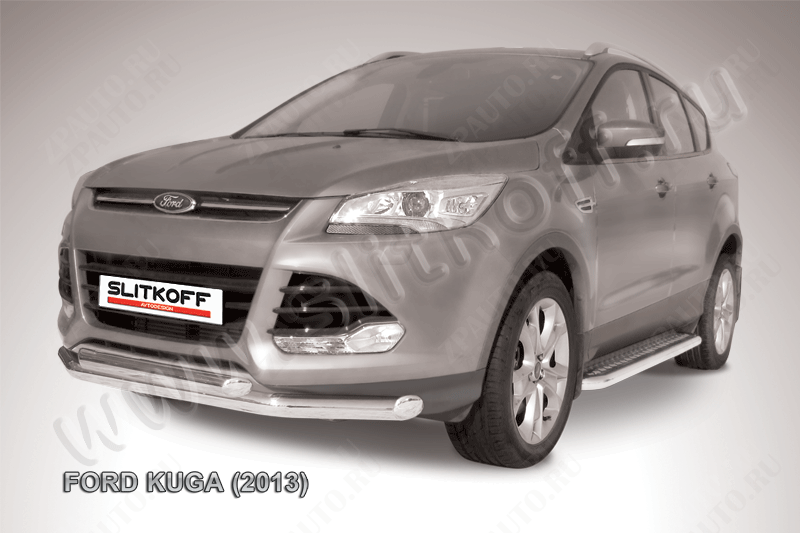 Защита переднего бампера d76+d57 двойная Ford Kuga (2012-2016) , Slitkoff, арт. FKG13-001