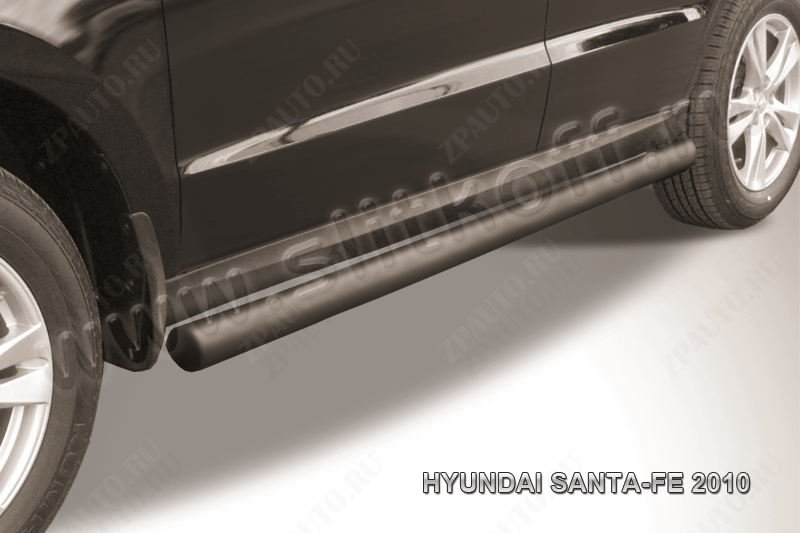 Защита порогов d76 труба черная Hyundai Santa-Fe (2009-2012) , Slitkoff, арт. HSFN007B