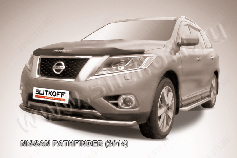 Защита переднего бампера d57 радиусная Nissan Pathfinder (2012-2017) Black Edition, Slitkoff, арт. NIP14-007BE