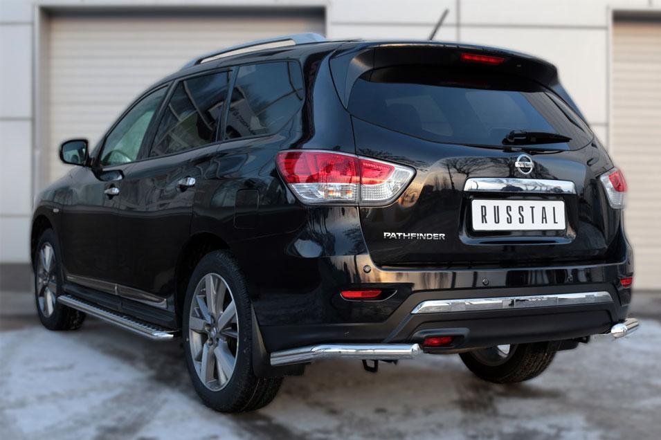 Защита заднего бампера уголки d63 для Nissan Pathfinder 2014, Руссталь NPZ-002028