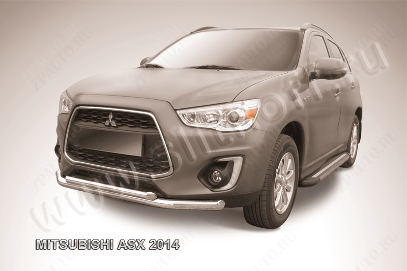 Защита переднего бампера d76+d57 двойная Mitsubishi ASX (2012-2016) , Slitkoff, арт. MAS14-002