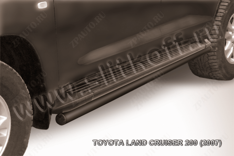 Защита штатного порога d57 черная Toyota Land Cruiser 200 (2007-2012) , Slitkoff, арт. TLC2-019B