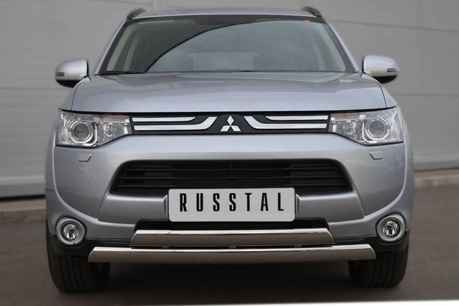 Защита переднего бампера d75x42 овал для Mitsubishi Outlander 2012, Руссталь MRZ-001052