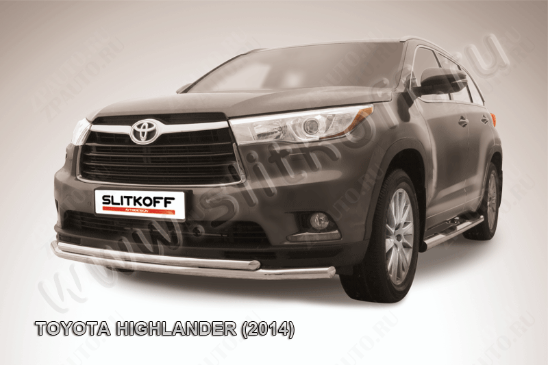 Защита переднего бампера d57+d42 двойная Toyota Highlander (2014-2016) Black Edition, Slitkoff, арт. THI14-002BE