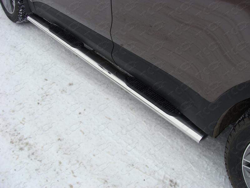 Пороги овальные с накладкой 120х60 мм для автомобиля Hyundai Santa Fe Grand 2014-2016, TCC Тюнинг HYUNSFGR14-05
