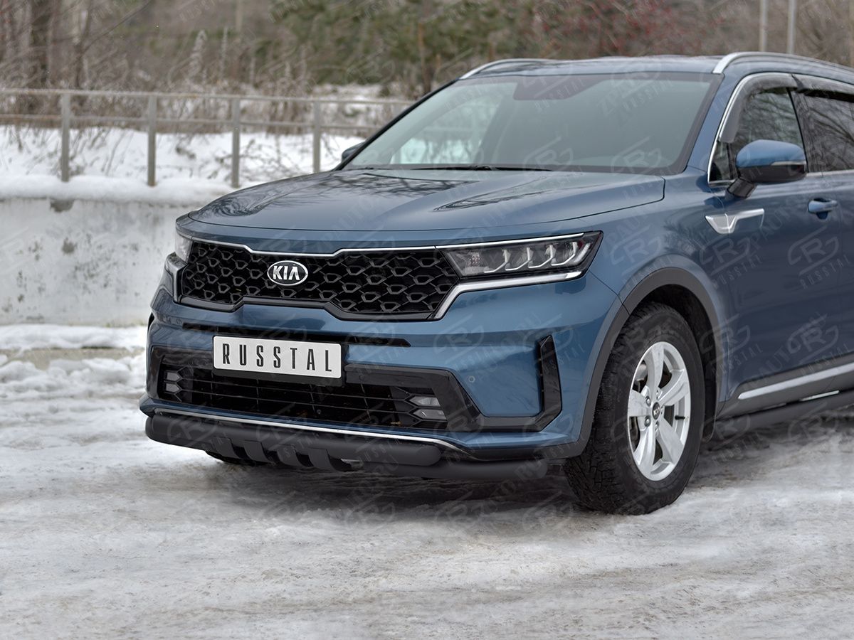 KIA SORENTO 2020- Защита переднего бампера d63 секции-d63 уголки+клыки black KSORZ-004016CH