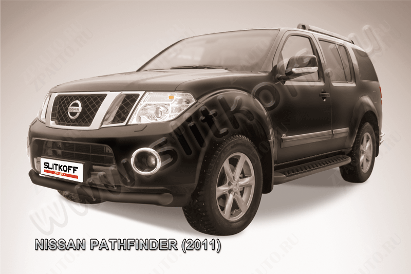 Защита переднего бампера d76 черная Nissan Pathfinder (2010-2014) , Slitkoff, арт. NIP11-001B