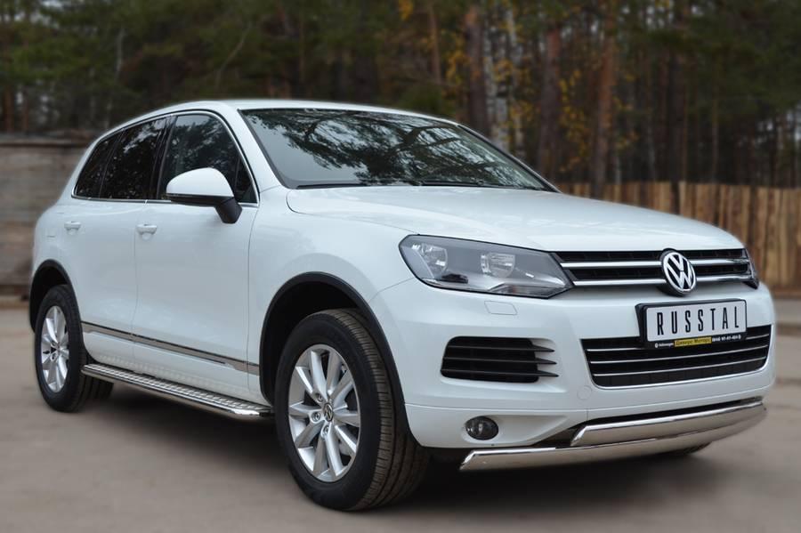 Пороги труба d42 с листом для Volkswagen Touareg 2010, Руссталь VTT-001070