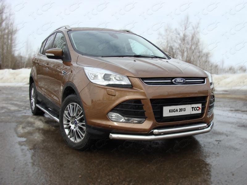 Защита передняя (двойная) 60,3/42,4 мм для автомобиля Ford Kuga 2013-2016, TCC Тюнинг FORKUG13-02