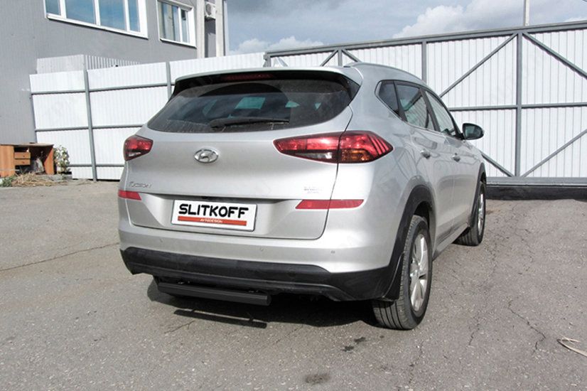 Защита заднего бампера d57 короткая черная Hyundai Tucson Turbo (2018-2021) , Slitkoff, арт. HT18T005B