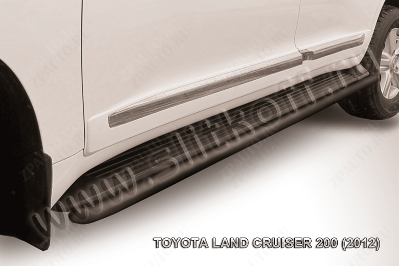 Защита штатного порога d42 черная Toyota Land Cruiser 200 (2012-2015) , Slitkoff, арт. TLC2-12-017B