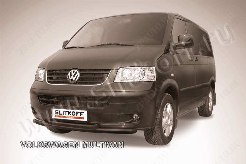 Защита переднего бампера d57+d57 двойная черная Volkswagen Multivan (2003-2015) , Slitkoff, арт. VWM003B