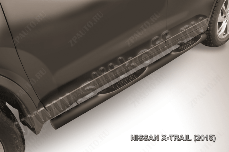 Защита порогов d76 с проступями черная Nissan X-Trail (2013-2023) , Slitkoff, арт. NXT15-006B