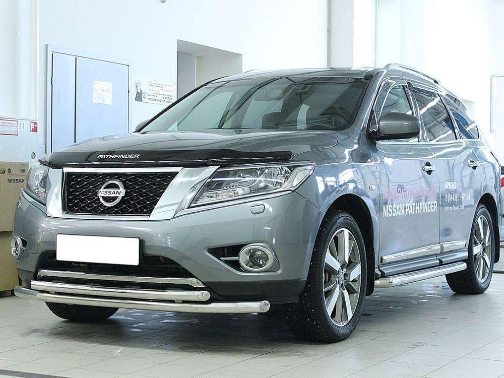 Дуга передняя по низу бампера d-60+53 радиусная двойная для Nissan Pathfinder 2014, Технотек NP14_1.1