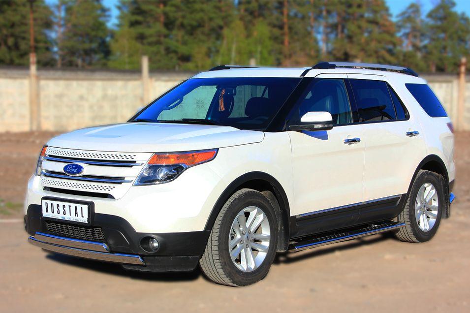 Пороги труба d120x60 с проступью для Ford Explorer 2012, Руссталь FEO-001314