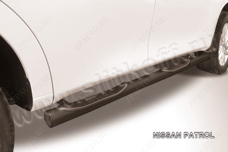 Защита порогов d76 с проступями черная Nissan Patrol (2010-2014) , Slitkoff, арт. NIPAT010B