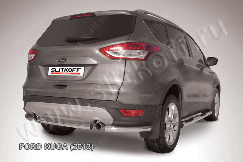 Защита заднего бампера d57 Ford Kuga (2012-2016) Black Edition, Slitkoff, арт. FKG13-008BE