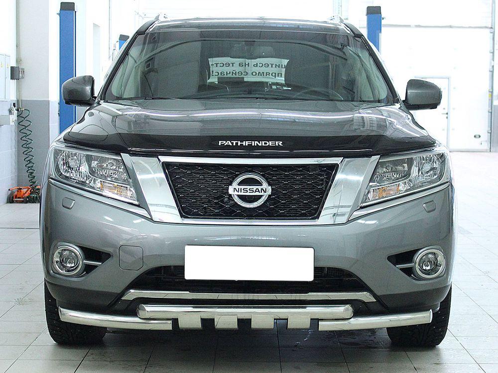 Защита переднего бампера d-60 с доп. накладками для Nissan Pathfinder 2014, Технотек NP14_1.2