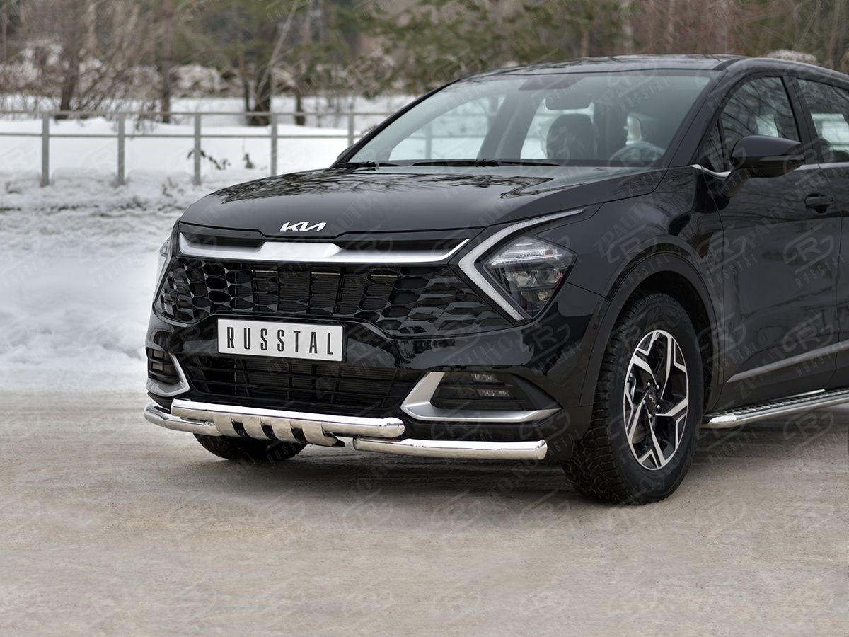 KIA SPORTAGE 2021- Защита переднего бампера d63 секции-d63 уголки+клыки (NOT STYLE AND X-LINE) KSZ-004029