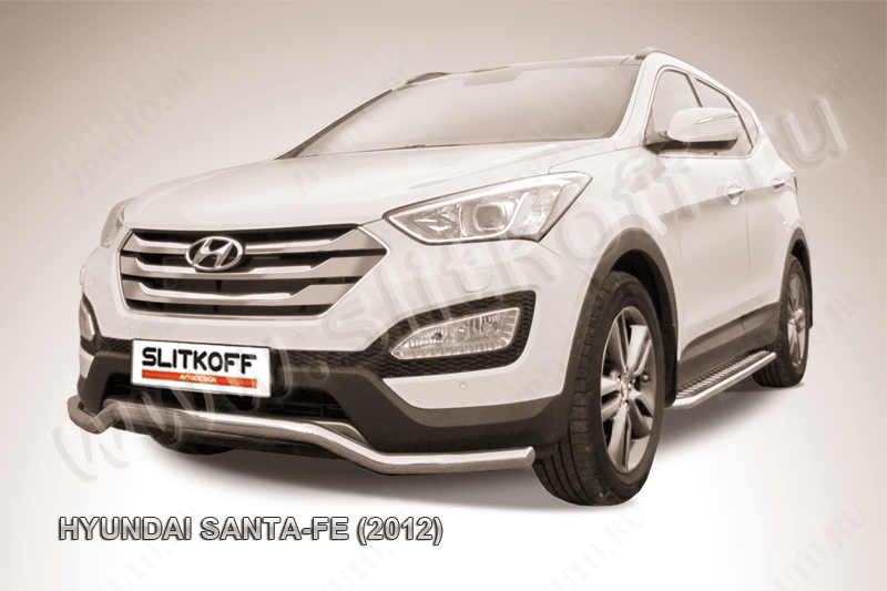 Защита переднего бампера d57 волна Hyundai Santa-Fe (2012-2018) Black Edition, Slitkoff, арт. HSFT12-001BE