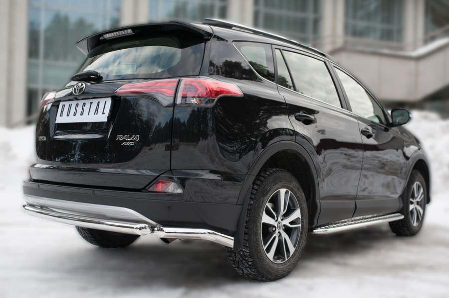 Защита заднего бампера уголки d63 на Toyota RAV4 2015, Руссталь TR4Z-002203