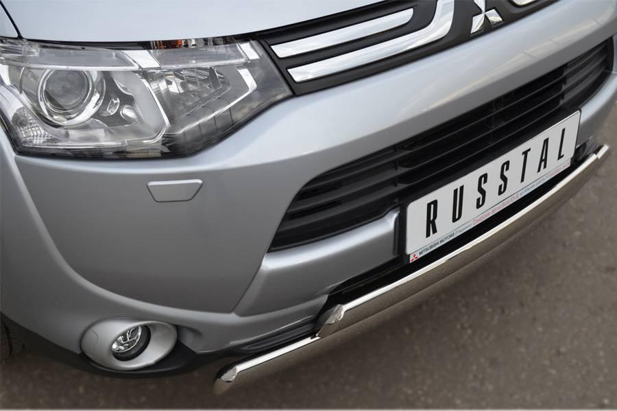 Защита переднего бампера d75x42 овал для Mitsubishi Outlander 2012, Руссталь MRZ-001052