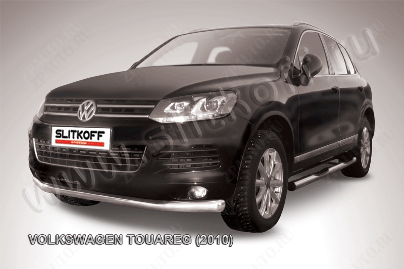 Защита переднего бампера d76 Volkswagen Touareg (2010-2014) Black Edition, Slitkoff, арт. VWTR-003BE