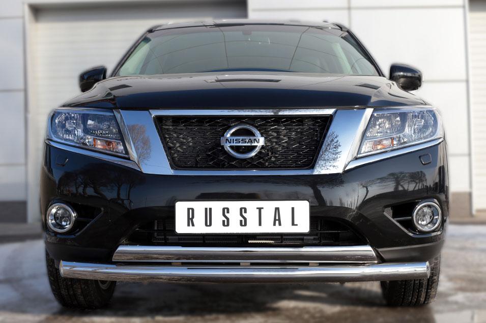 Защита переднего бампера d76/75х42 для Nissan Pathfinder 2014, Руссталь NPZ-002019