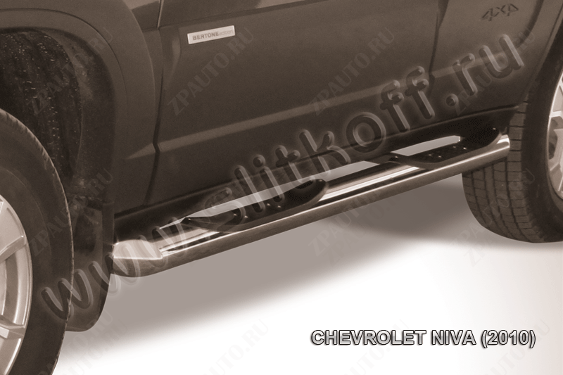 Защита порогов d76 с проступями Chevrolet Niva (2009-2020) , Slitkoff, арт. CHN10-006