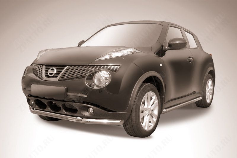 Защита переднего бампера d57+d42 двойная Nissan Juke 4WD (2010-2014) Black Edition, Slitkoff, арт. NJ4WD-003BE