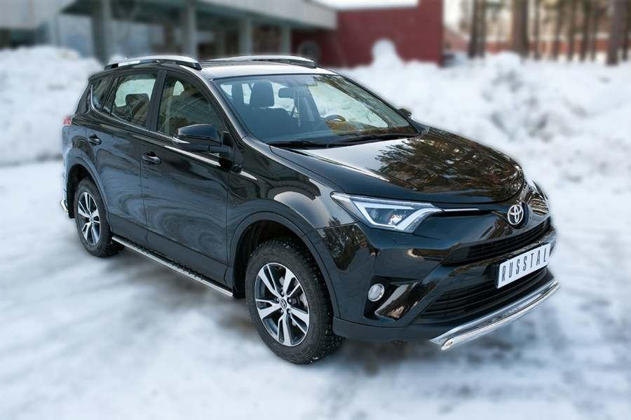 Пороги труба d75х42 овал с проступью на Toyota RAV4 2015, Руссталь TR4O-002198