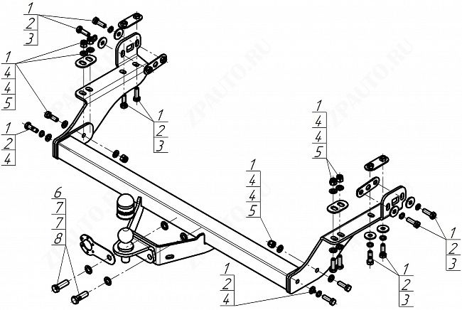 Фаркоп Jac T9 2024-, тип шара FE, MOTODOR, арт. 98304-FE