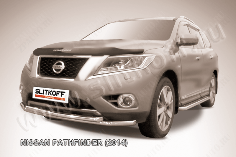 Защита переднего бампера d57+d57 двойная Nissan Pathfinder (2012-2017) , Slitkoff, арт. NIP14-005